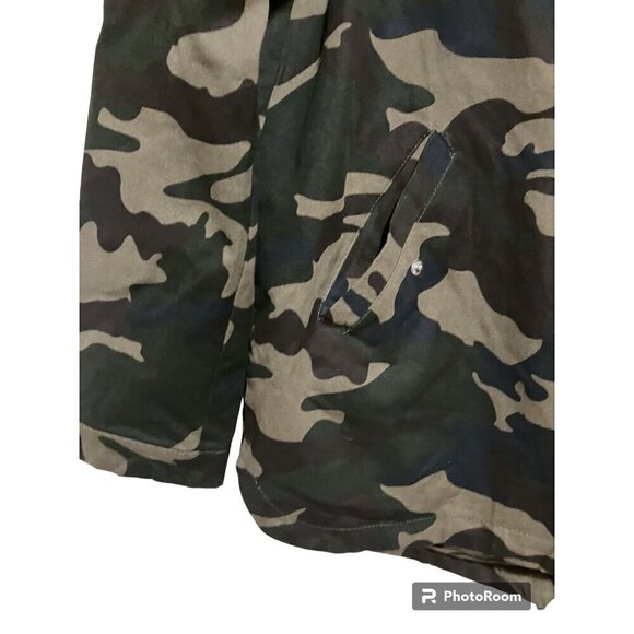 SZS Hooded Camo Jacket XL Canvas Oversized Gorpcore Graphic Print Spellout - Picture 7 of 13